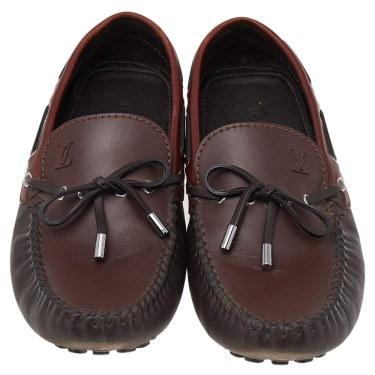 Pre Owned Louis Vuitton Brown Leather Arizona Bow Loafers Size 43