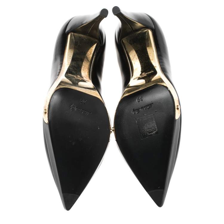 Pre Owned Louis Vuitton Black Leather Eyeline Pointed Toe Pumps Size 39