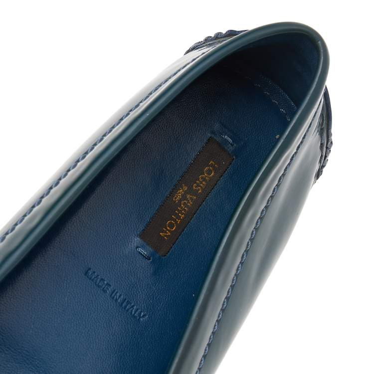 Pre Owned Louis Vuitton Blue Patent Leather Oxford Loafers Size 38