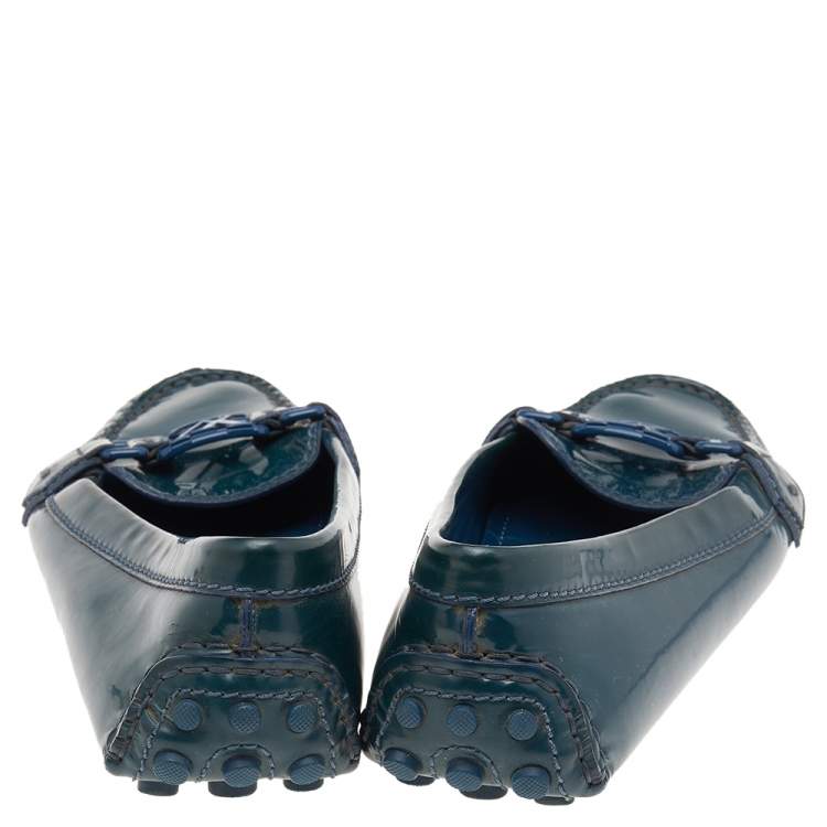 Pre Owned Louis Vuitton Blue Patent Leather Oxford Loafers Size 38