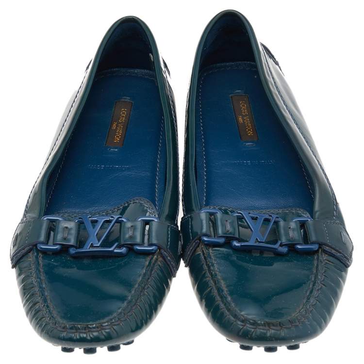 Pre Owned Louis Vuitton Blue Patent Leather Oxford Loafers Size 38