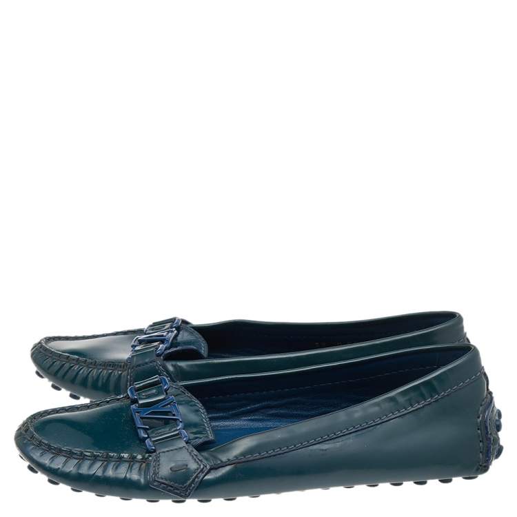 Pre Owned Louis Vuitton Blue Patent Leather Oxford Loafers Size 38