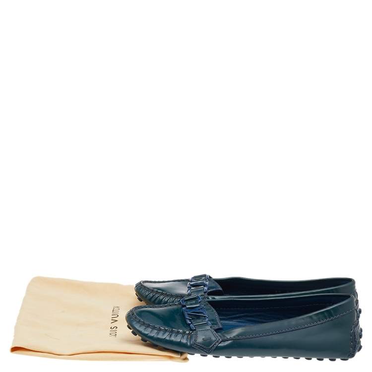 Pre Owned Louis Vuitton Blue Patent Leather Oxford Loafers Size 38