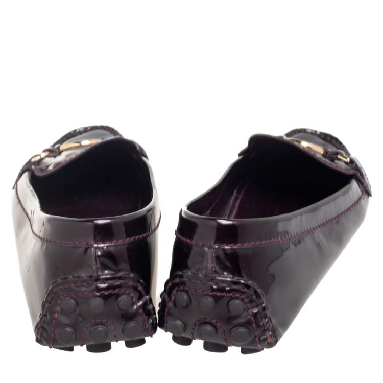 Pre Owned Louis Vuitton Burgundy Patent Leather Dauphine Loafers Size 40.5