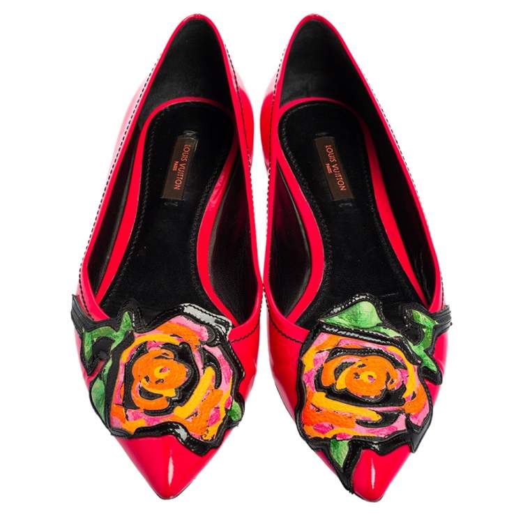 Pre Owned Louis Vuitton Pink Patent Leather Stephen Sprouse Rose Pointed Toe Flat Pumps Size 37