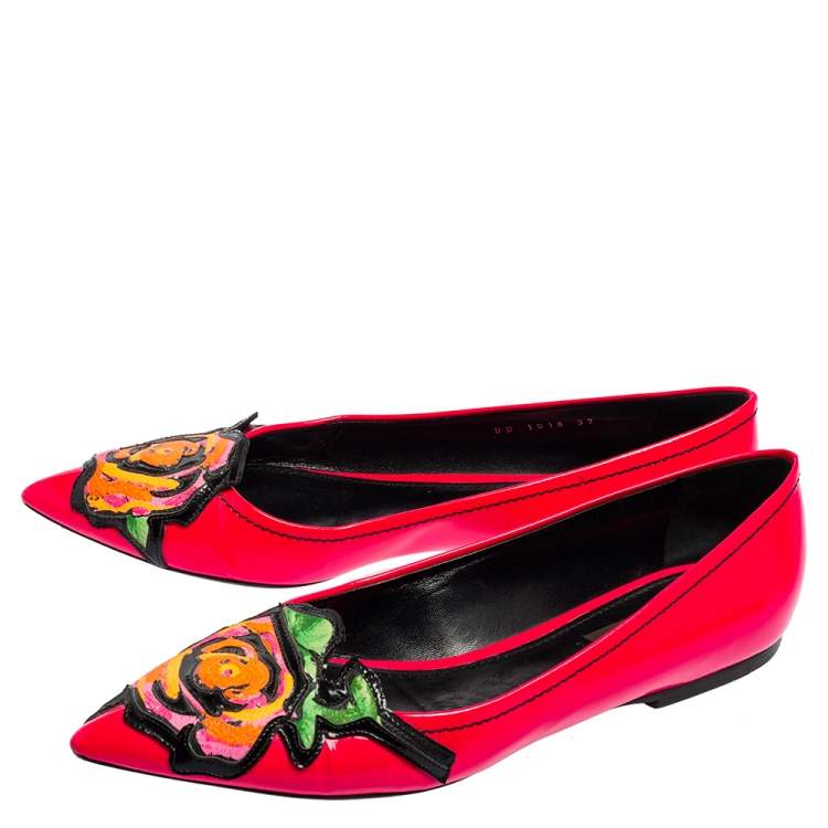 Pre Owned Louis Vuitton Pink Patent Leather Stephen Sprouse Rose Pointed Toe Flat Pumps Size 37