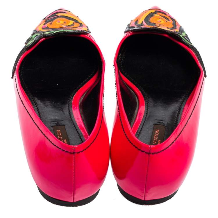 Pre Owned Louis Vuitton Pink Patent Leather Stephen Sprouse Rose Pointed Toe Flat Pumps Size 37