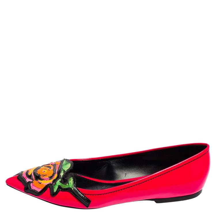 Pre Owned Louis Vuitton Pink Patent Leather Stephen Sprouse Rose Pointed Toe Flat Pumps Size 37