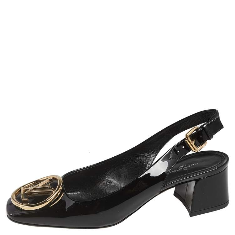 Louis Vuitton slingback heels in black suede with gold leather
