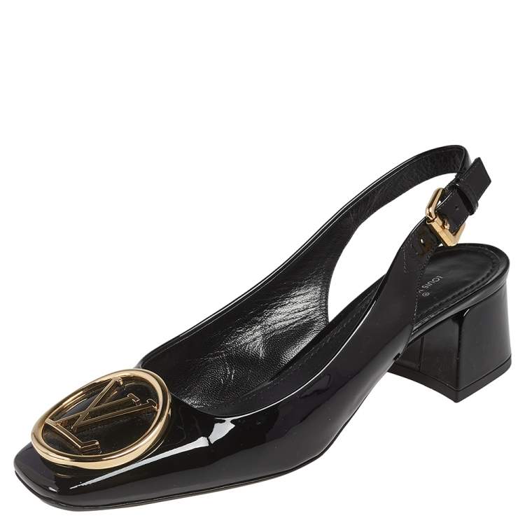 Louis Vuitton Black Patent Leather Madeleine Logo Block Heel Pumps Size 40