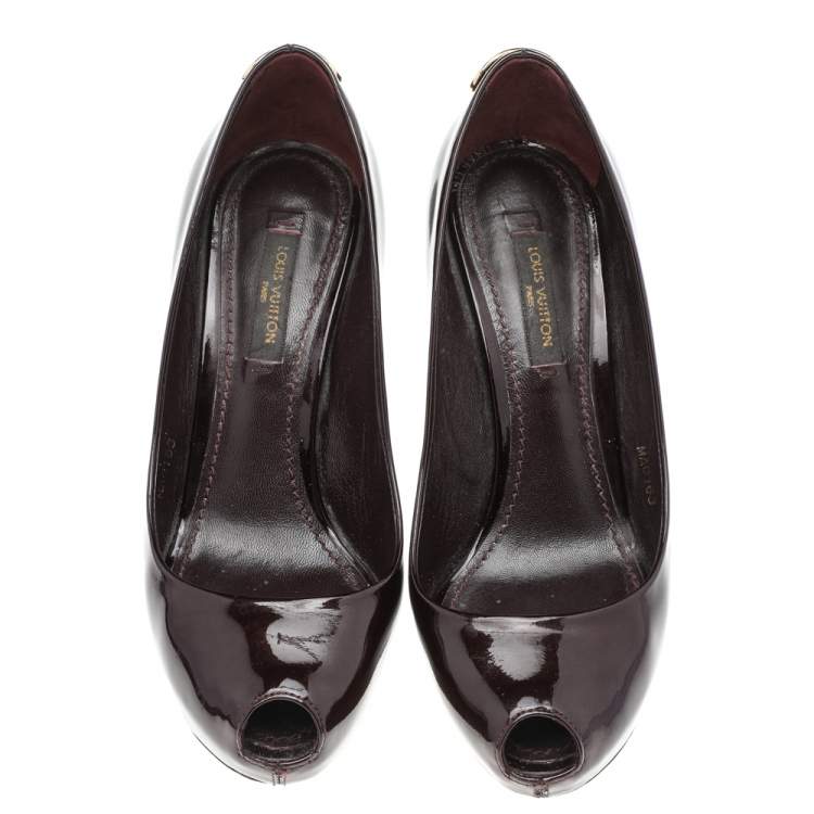 Pre Owned Louis Vuitton Dark Burgundy Patent Leather Oh Really! Peep Toe Pumps Size 35