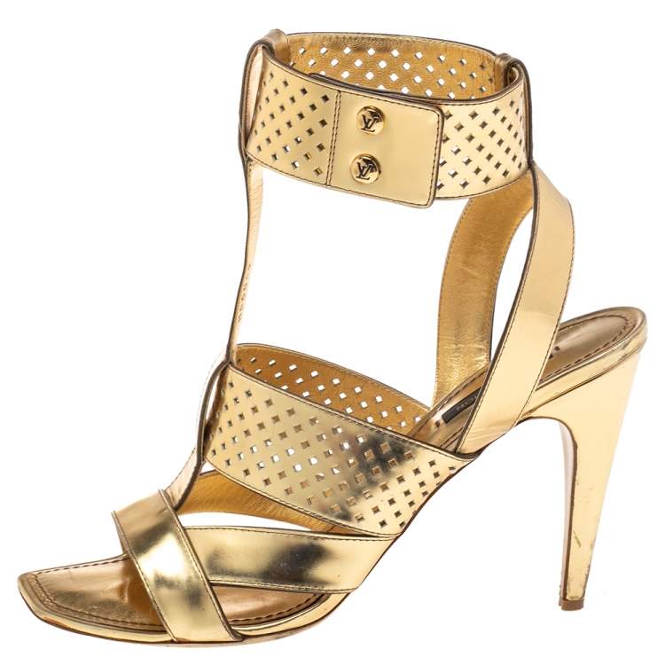 Pre-Loved Louis Vuitton Women's Metallic Gold Strappy Heeled