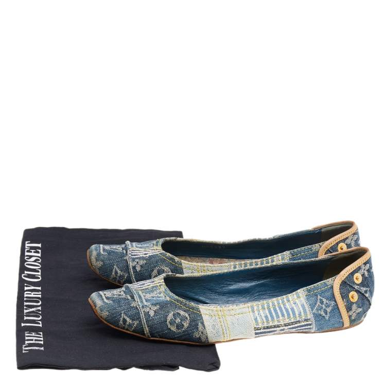 Pre Owned Louis Vuitton Blue Monogram Denim Ballet Flats Size 37