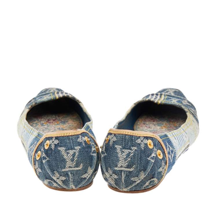 Pre Owned Louis Vuitton Blue Monogram Denim Ballet Flats Size 37