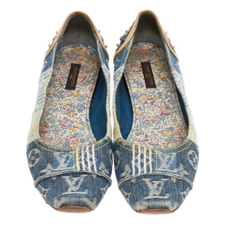 Pre Owned Louis Vuitton Blue Monogram Denim Ballet Flats Size 37
