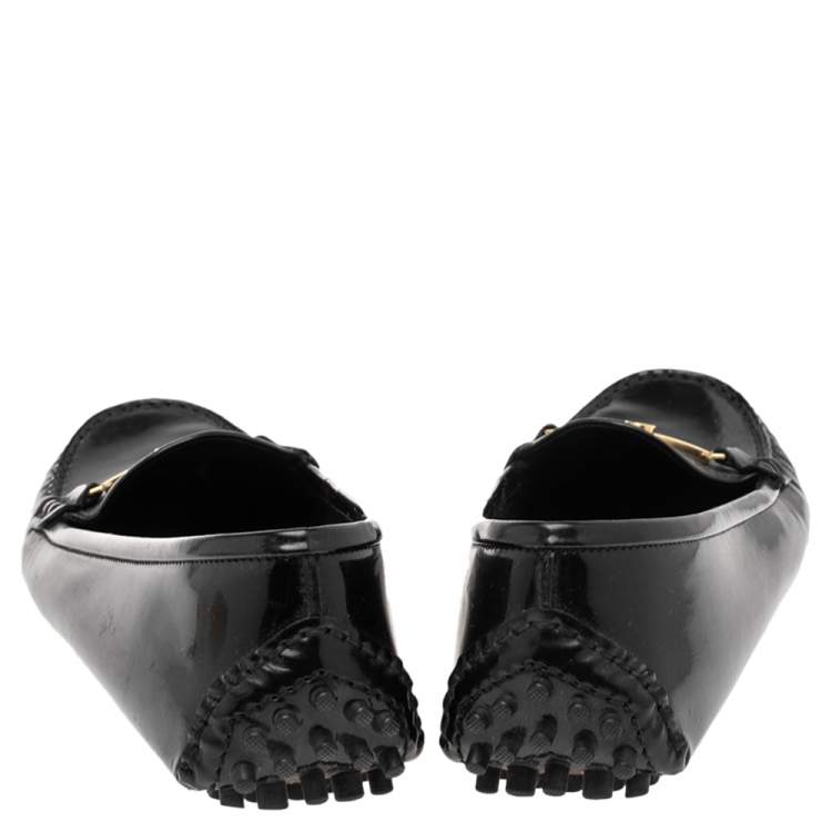 Pre Owned Louis Vuitton Black Patent Leather Logo Embellished Loafer Size 36