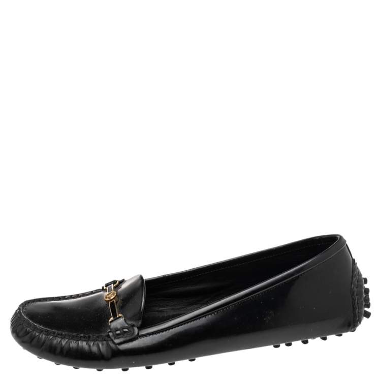 Louis Vuitton Black Patent Leather Logo Embellished Loafer Size 36