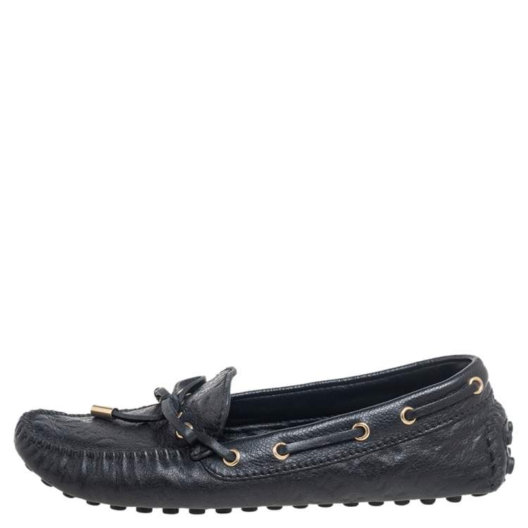 Pre Owned Louis Vuitton Black Monogram Leather Gloria Flat Loafers Size 36