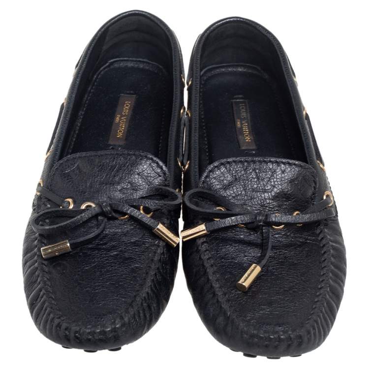 Pre Owned Louis Vuitton Black Monogram Leather Gloria Flat Loafers Size 36