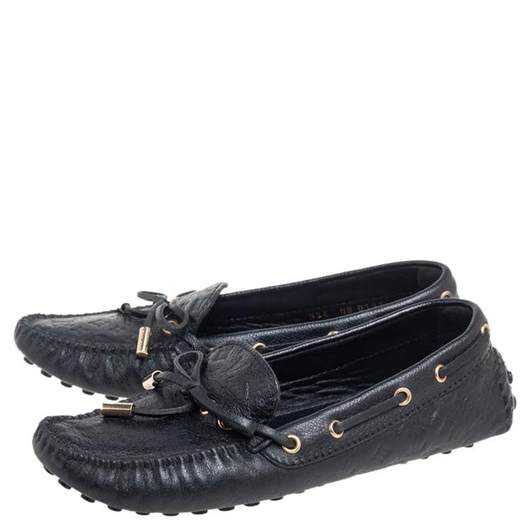Pre Owned Louis Vuitton Black Monogram Leather Gloria Flat Loafers Size 36