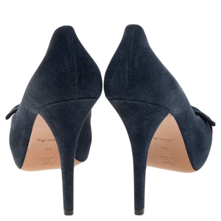 Pre Owned Louis Vuitton Navy Blue Suede Catania Peep Toe Platform Pumps Size 40