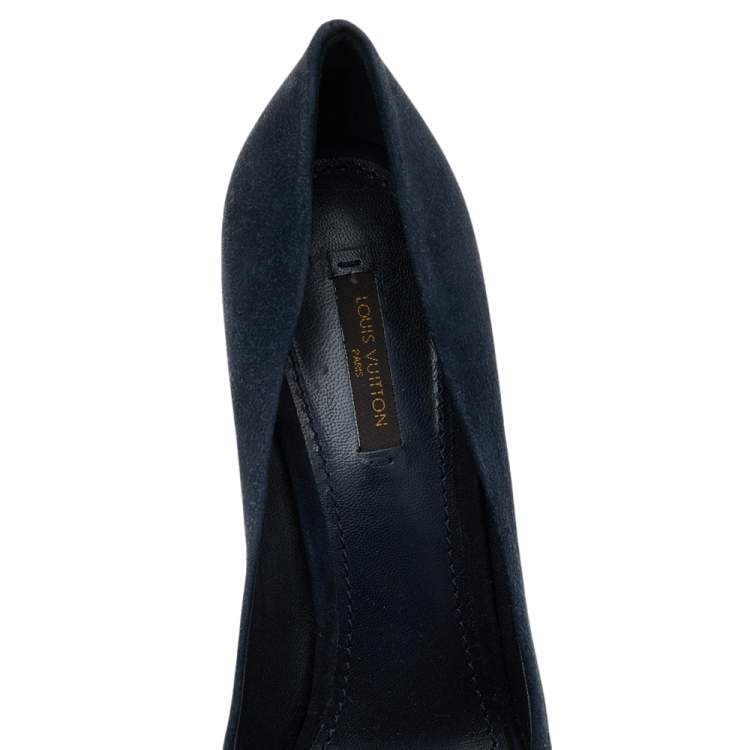 Pre Owned Louis Vuitton Navy Blue Suede Catania Peep Toe Platform Pumps Size 40