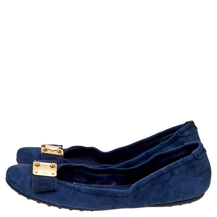 Pre Owned Louis Vuitton Navy Blue Suede Scrunch Ballet Flats Size 38.5