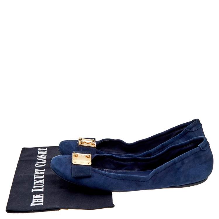 Pre Owned Louis Vuitton Navy Blue Suede Scrunch Ballet Flats Size 38.5