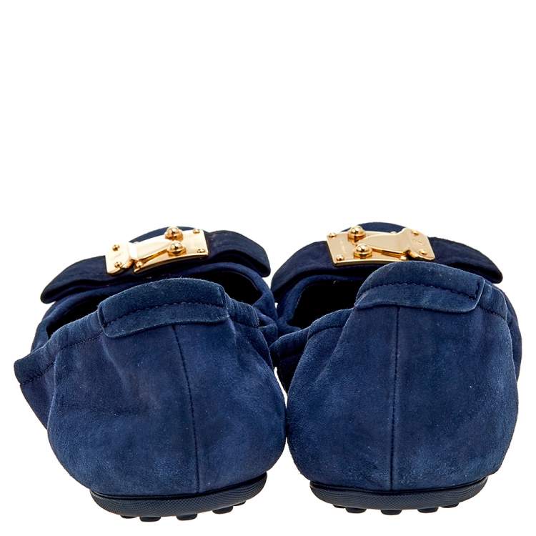 Pre Owned Louis Vuitton Navy Blue Suede Scrunch Ballet Flats Size 38.5