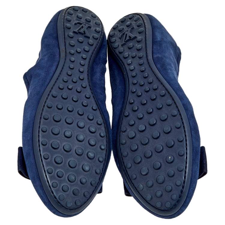 Pre Owned Louis Vuitton Navy Blue Suede Scrunch Ballet Flats Size 38.5