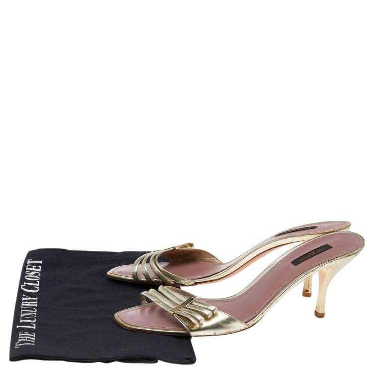 Pre Owned Louis Vuitton Gold Leather Open Toe Slide Sandals Size 40
