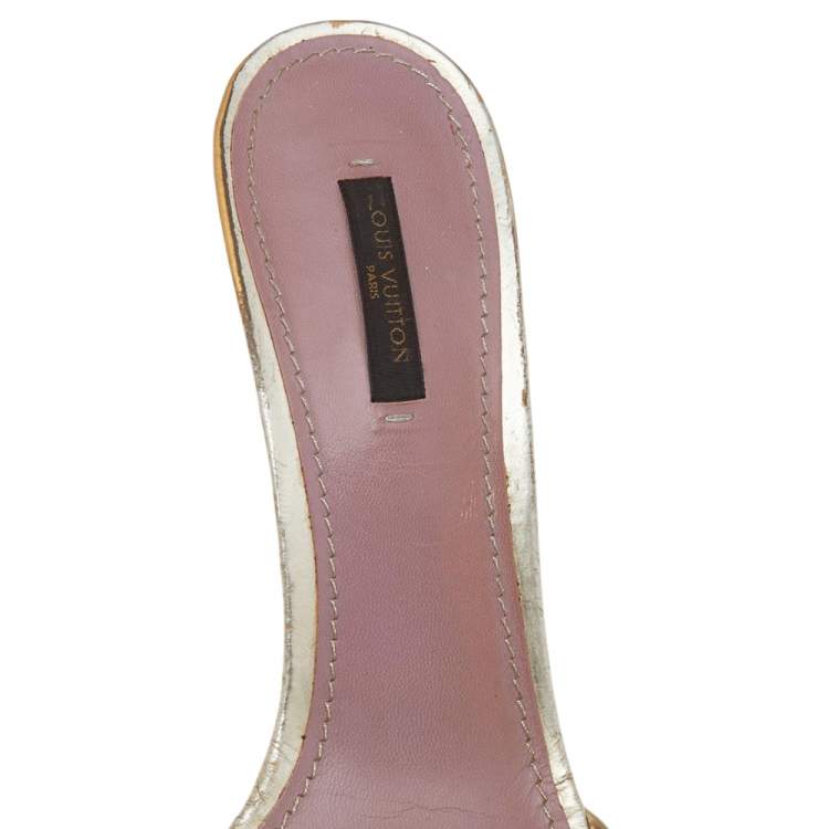 Pre Owned Louis Vuitton Gold Leather Open Toe Slide Sandals Size 40
