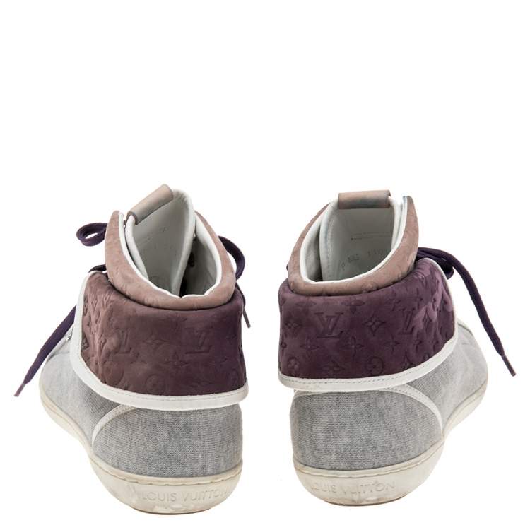 Pre Owned Louis Vuitton Multicolor Monogram Nubuck Leather & Knit Fabric Brea Sneaker Boots Size 36.5