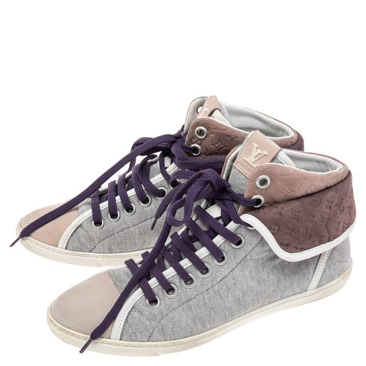 Pre Owned Louis Vuitton Multicolor Monogram Nubuck Leather & Knit Fabric Brea Sneaker Boots Size 36.5