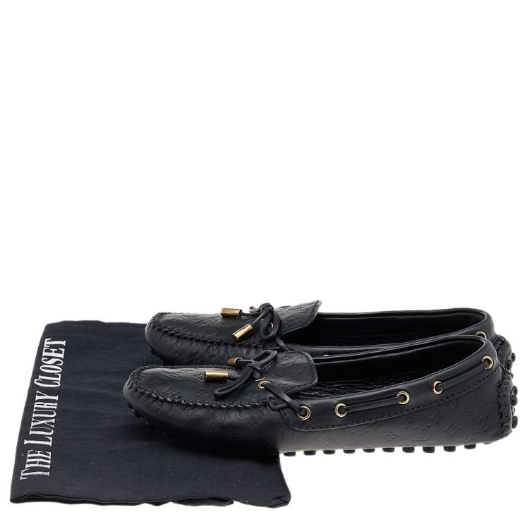 Pre Owned Louis Vuitton Black Monogram Empreinte Leather Gloria Loafers Size 38