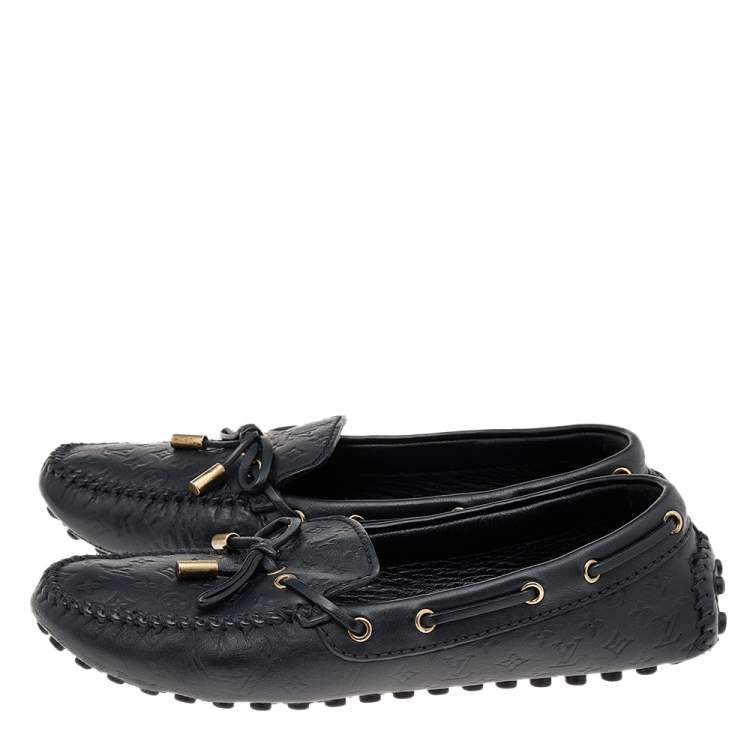 Pre Owned Louis Vuitton Black Monogram Empreinte Leather Gloria Loafers Size 38