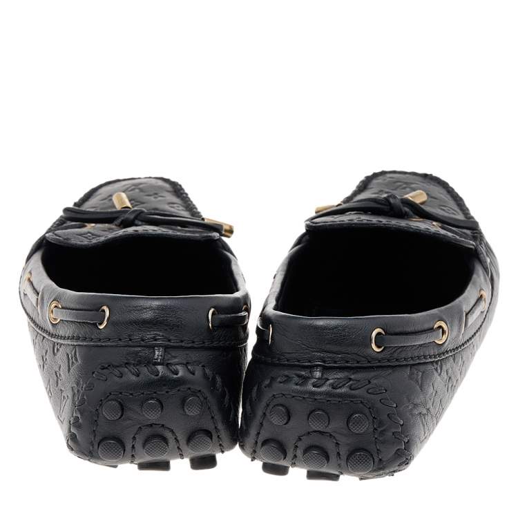 Pre Owned Louis Vuitton Black Monogram Empreinte Leather Gloria Loafers Size 38