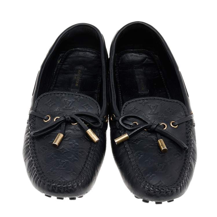 Pre Owned Louis Vuitton Black Monogram Empreinte Leather Gloria Loafers Size 38