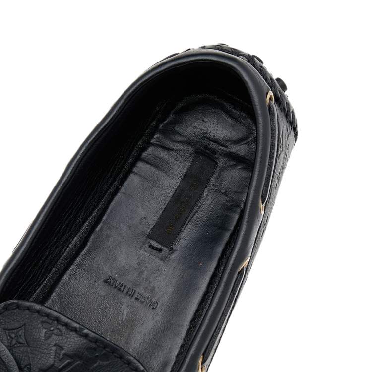 Pre Owned Louis Vuitton Black Monogram Empreinte Leather Gloria Loafers Size 38