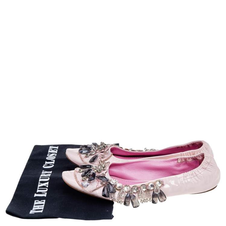 Pre Owned Louis Vuitton Pink Leather Embellished Ballet Flats Size 37.5