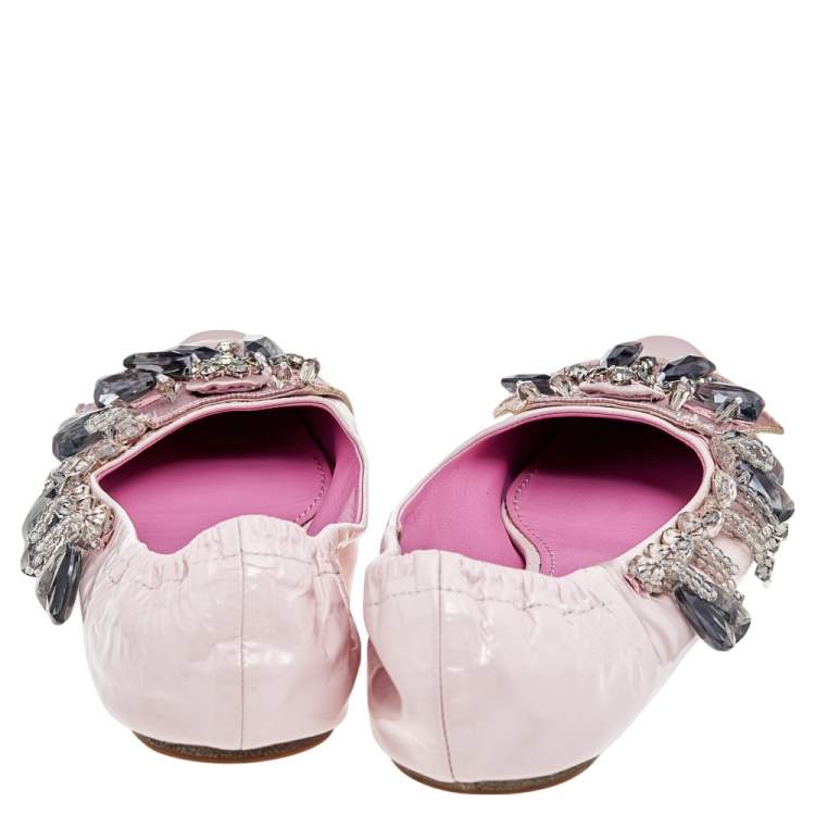 Pre Owned Louis Vuitton Pink Leather Embellished Ballet Flats Size 37.5