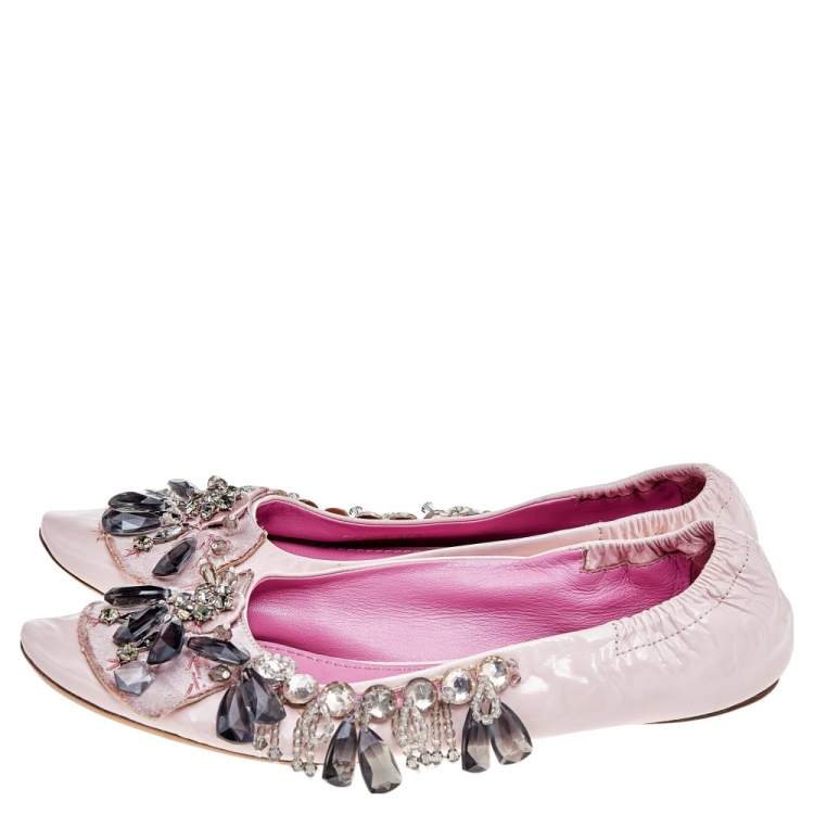 Pre Owned Louis Vuitton Pink Leather Embellished Ballet Flats Size 37.5