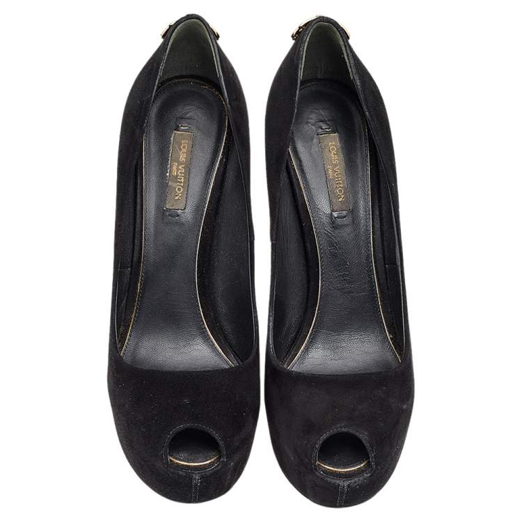 Pre Owned Louis Vuitton Black Suede Oh Really! Peep Toe Platform Pumps Size 38