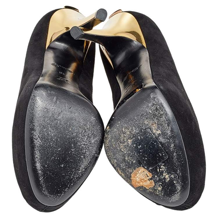 Pre Owned Louis Vuitton Black Suede Oh Really! Peep Toe Platform Pumps Size 38