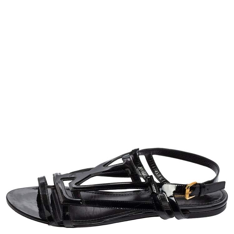 Louis Vuitton Black Patent Leather Crossing Flat Sandals Size 41
