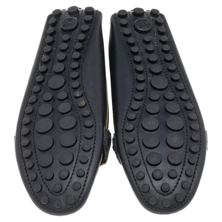 Pre Owned Louis Vuitton Black Leather Logo Loafers Size 36