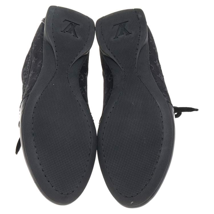 Pre Owned Louis Vuitton Black Leather and Monogram Canvas Low Top Sneakers Size 38