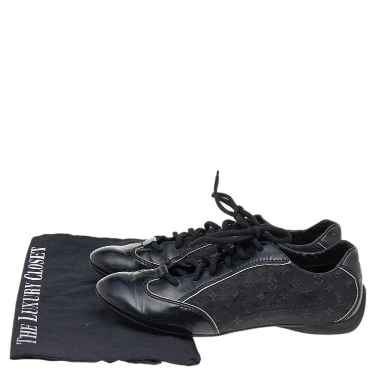 Pre Owned Louis Vuitton Black Leather and Monogram Canvas Low Top Sneakers Size 38