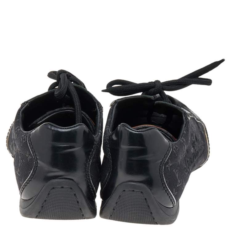 Pre Owned Louis Vuitton Black Leather and Monogram Canvas Low Top Sneakers Size 38