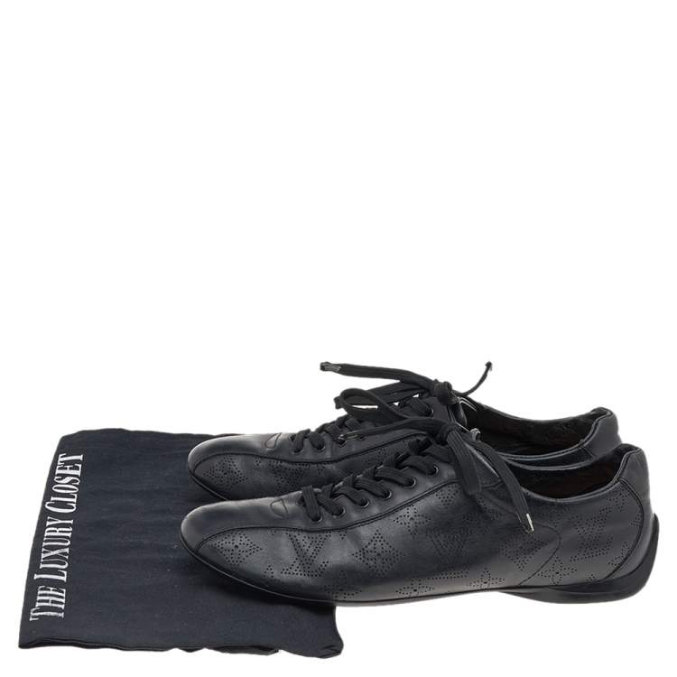 Pre Owned Louis Vuitton Black Monogram Perforated Leather Low Top Sneakers Size 38.5
